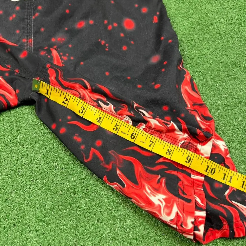 Nike Swim Trunks Black Red Flame Graphic Y2K Shorts Mens M Beach Surf Summer
